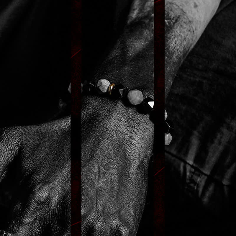 Olivenorma "Cold Night" Natural Obsidian Labradorite Beaded Bracelet - image 2