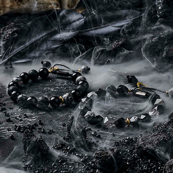 Olivenorma "Cold Night" Natural Obsidian Labradorite Beaded Bracelet - image 12