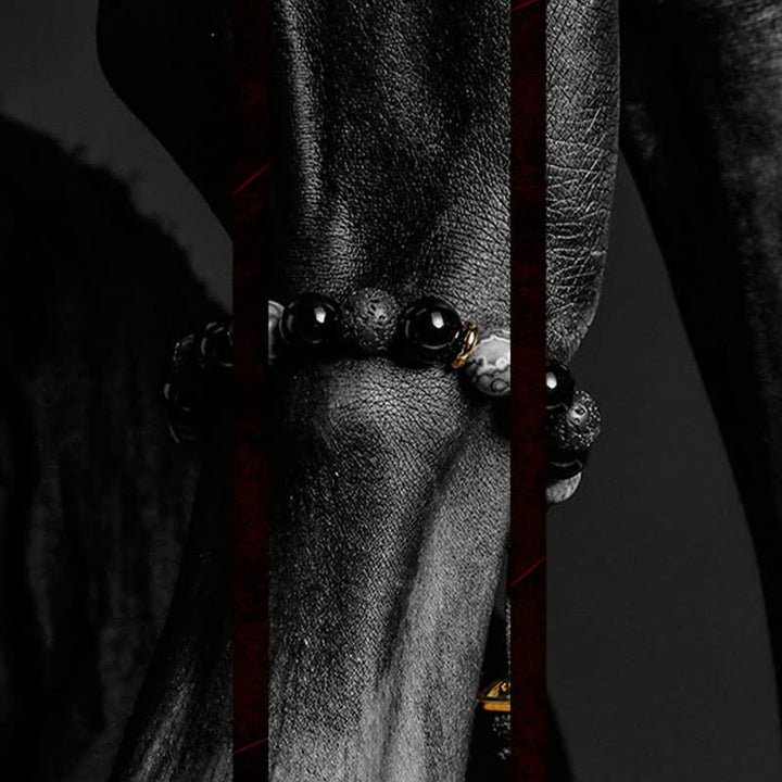 Olivenorma "Cold Night" Natural Obsidian Labradorite Beaded Bracelet - image 11