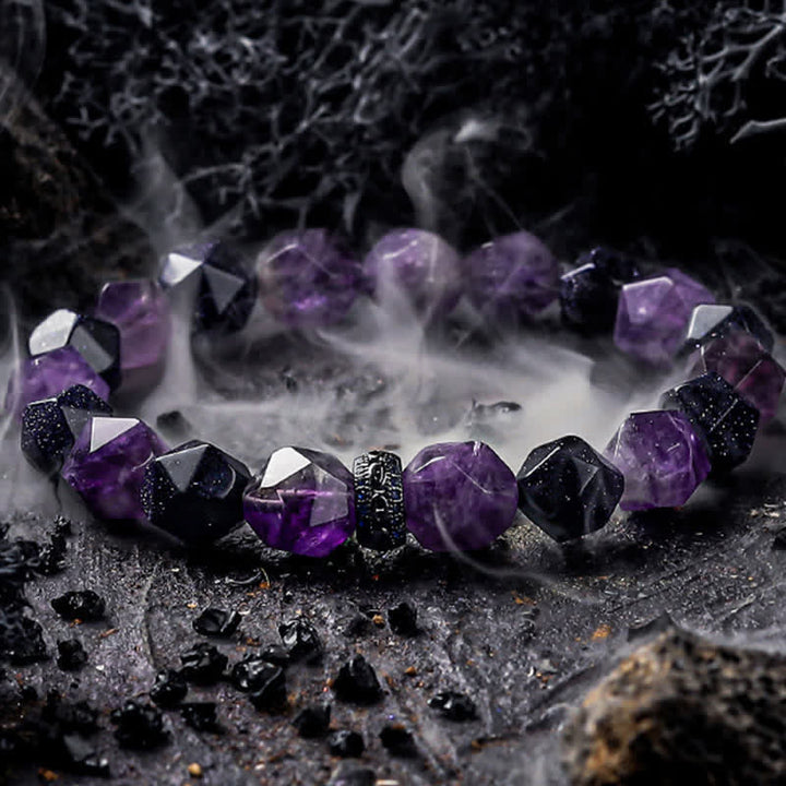 Olivenorma "Mysteries" Natural Amethyst Beaded Bracelet - Amethys & Blue Sandstone - 18cm - image 0