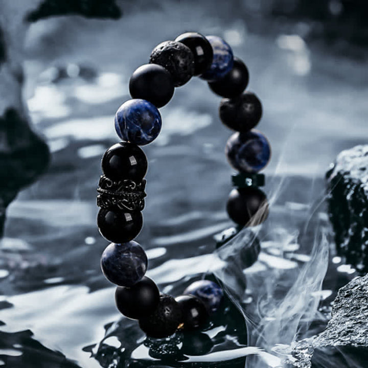 Olivenorma "Lord Black Warrior" Natural Crystal Beaded Bracelet - Obsidian & Sodalite & Lava Stone - 19cm - image 6