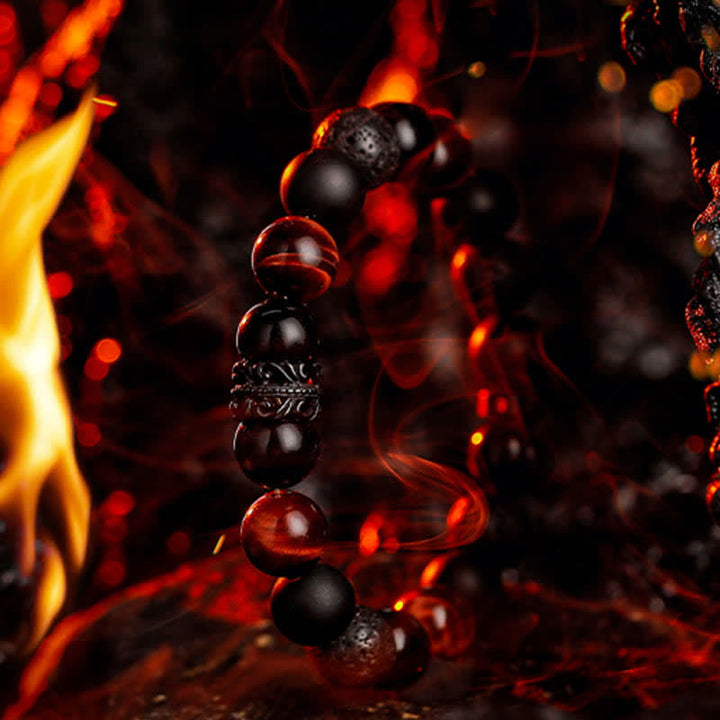 Olivenorma "Lord Black Warrior" Natural Crystal Beaded Bracelet - Obsidian & Red Tiger Eye & Lava Stone - 19cm - image 10