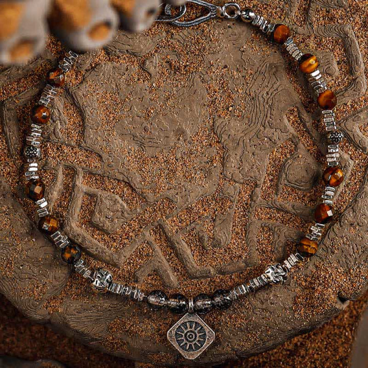 Olivenorma Black Quartz Rutilated Tiger Eye Beaded Bracelet