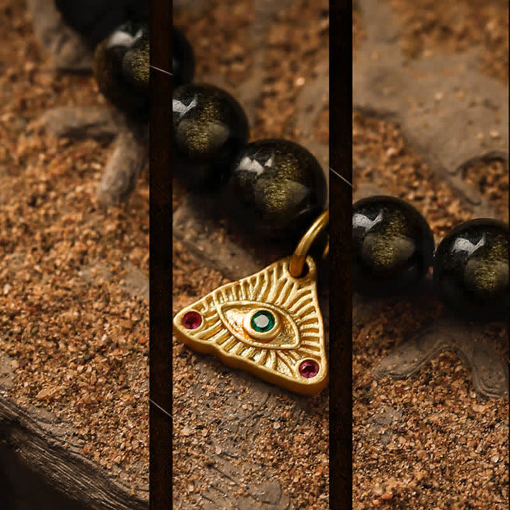 Olivenorma "Evil Eye" Natural Golden Obsidian Beaded Bracelet - image 6