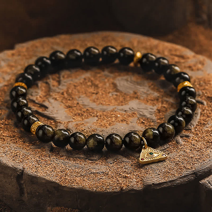 Olivenorma "Evil Eye" Natural Golden Obsidian Beaded Bracelet - image 5