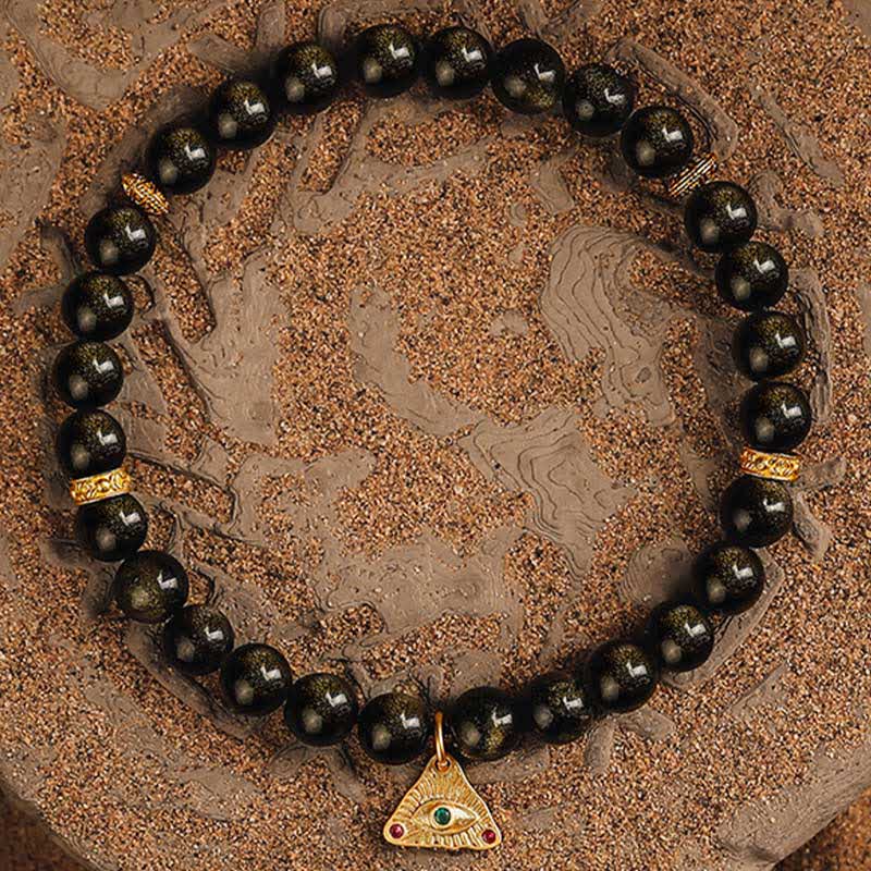 Olivenorma "Evil Eye" Natural Golden Obsidian Beaded Bracelet - image 4