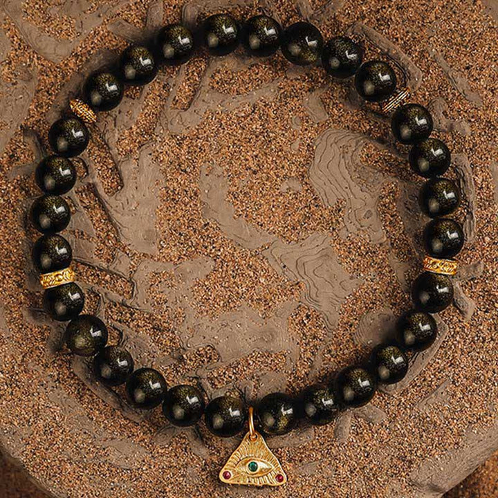 Olivenorma "Evil Eye" Natural Golden Obsidian Beaded Bracelet - image 4
