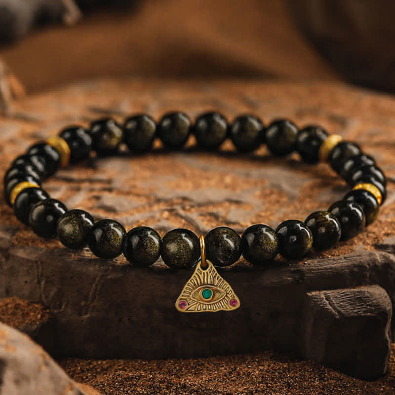 Olivenorma "Evil Eye" Natural Golden Obsidian Beaded Bracelet - 18cm - image 0