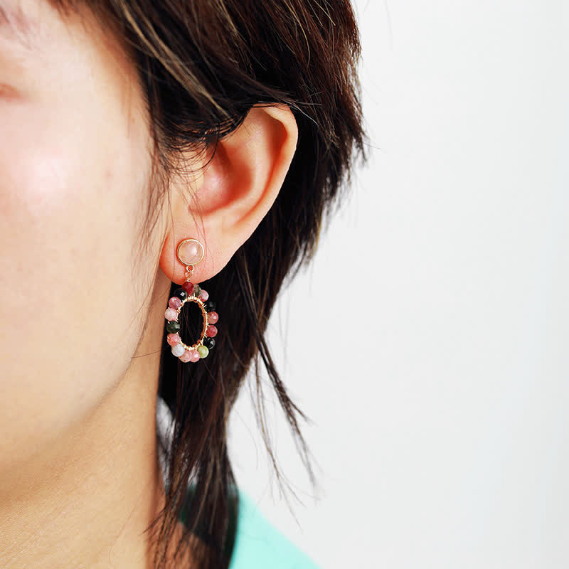 Olivenorma Natural Tourmaline Rose Quartz Pendant Earrings
