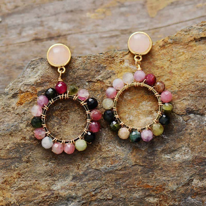 Olivenorma Natural Tourmaline Rose Quartz Pendant Earrings