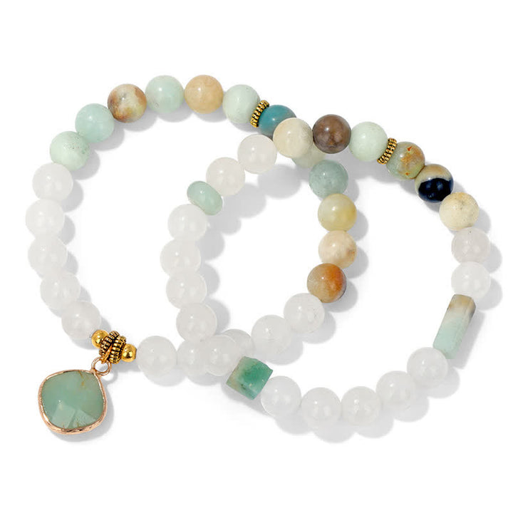 Olivenorma Natural Stone Clear Crystal Beaded Bracelet Set