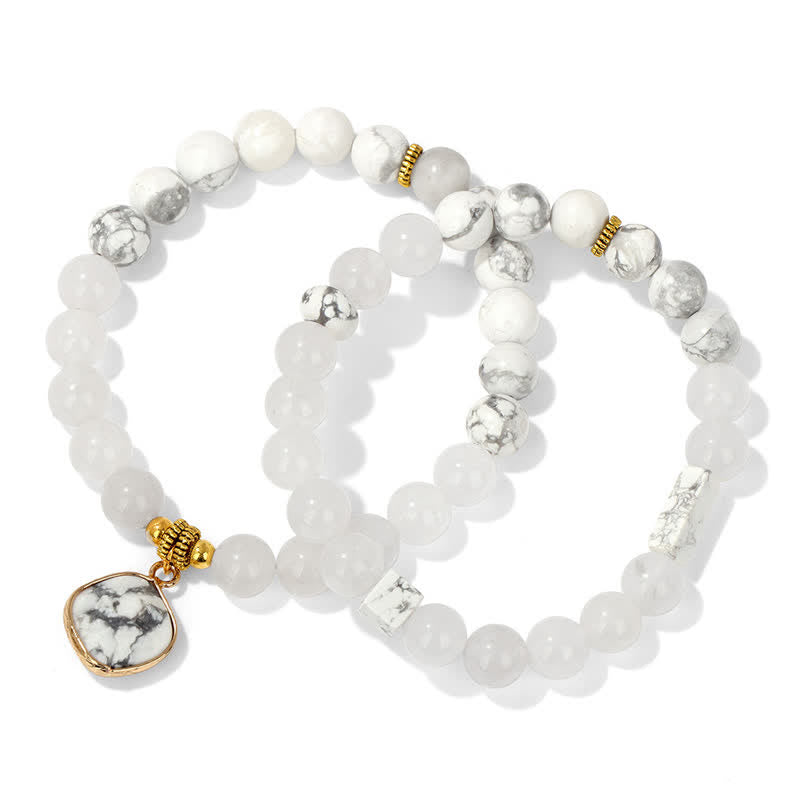 Olivenorma Natural Stone Clear Crystal Beaded Bracelet Set