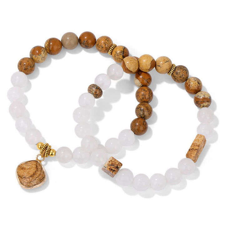 Olivenorma Natural Stone Clear Crystal Beaded Bracelet Set