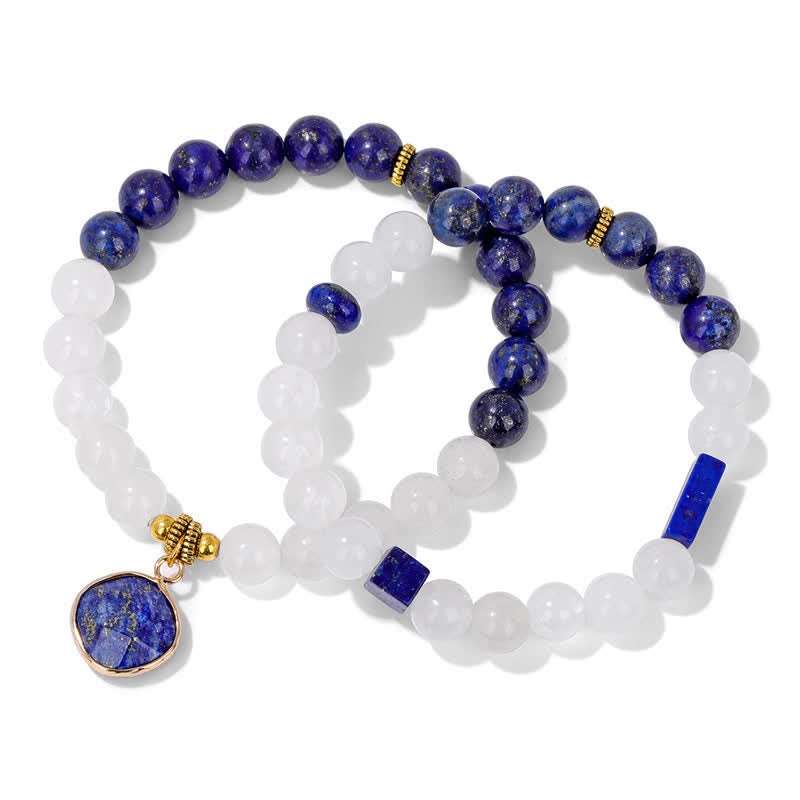 Olivenorma Natural Stone Clear Crystal Beaded Bracelet Set