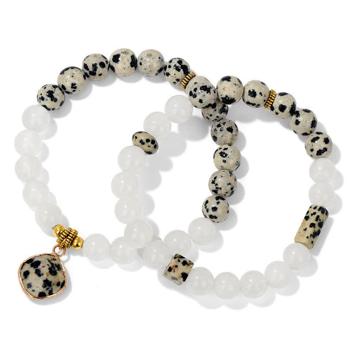 Olivenorma Natural Stone Clear Crystal Beaded Bracelet Set