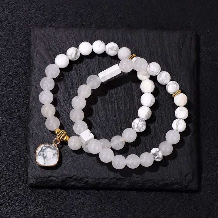 Olivenorma Natural Stone Clear Crystal Beaded Bracelet Set