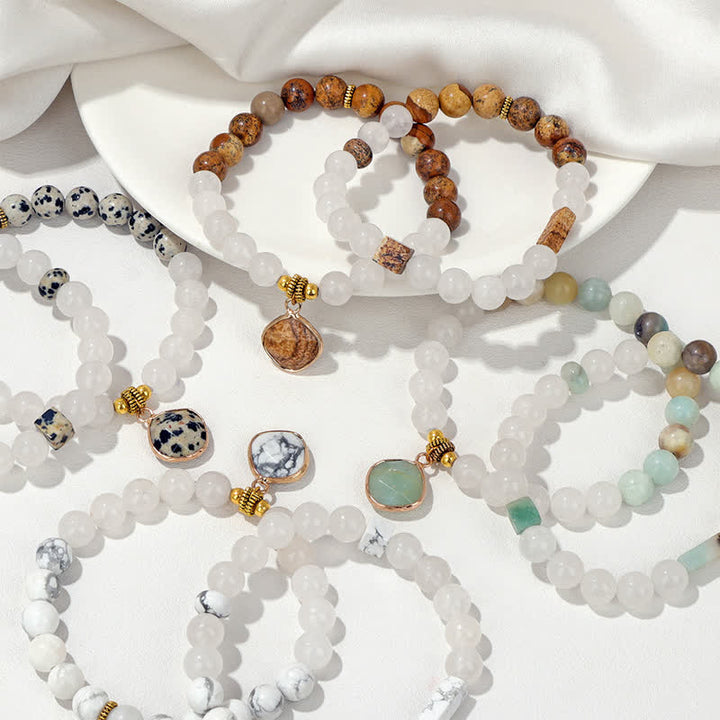 Olivenorma Natural Stone Clear Crystal Beaded Bracelet Set