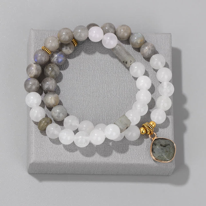 Olivenorma Natural Stone Clear Crystal Beaded Bracelet Set