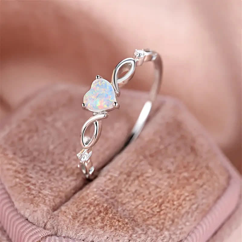 Olivenorma "Eternity Unlimited" Opal Heart Engagement Wedding Ring - Silver - 10 - image 0