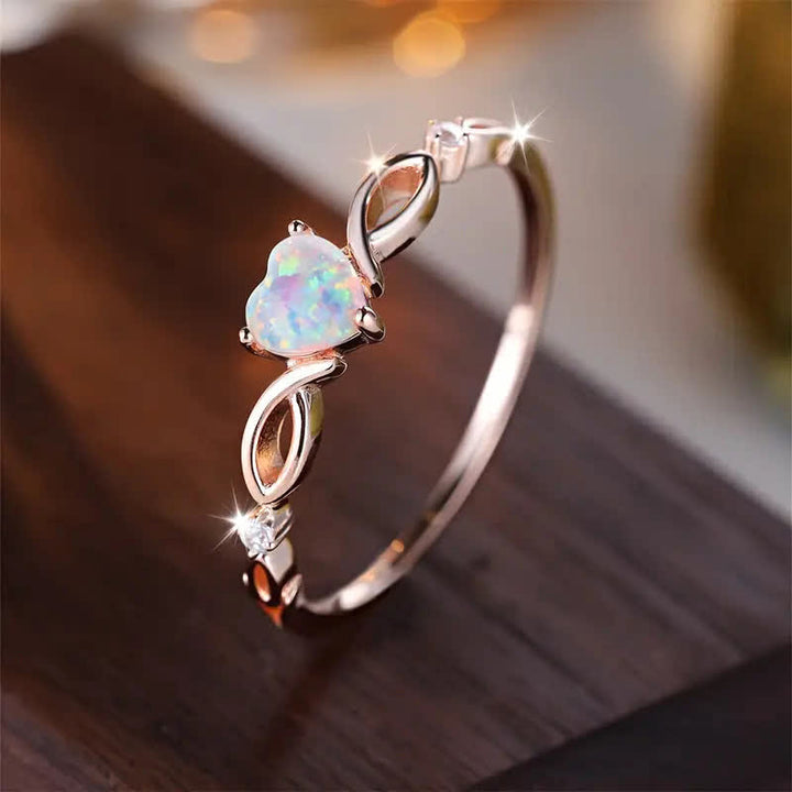 Olivenorma "Eternity Unlimited" Opal Heart Engagement Wedding Ring - Rose Gold - 10 - image 8