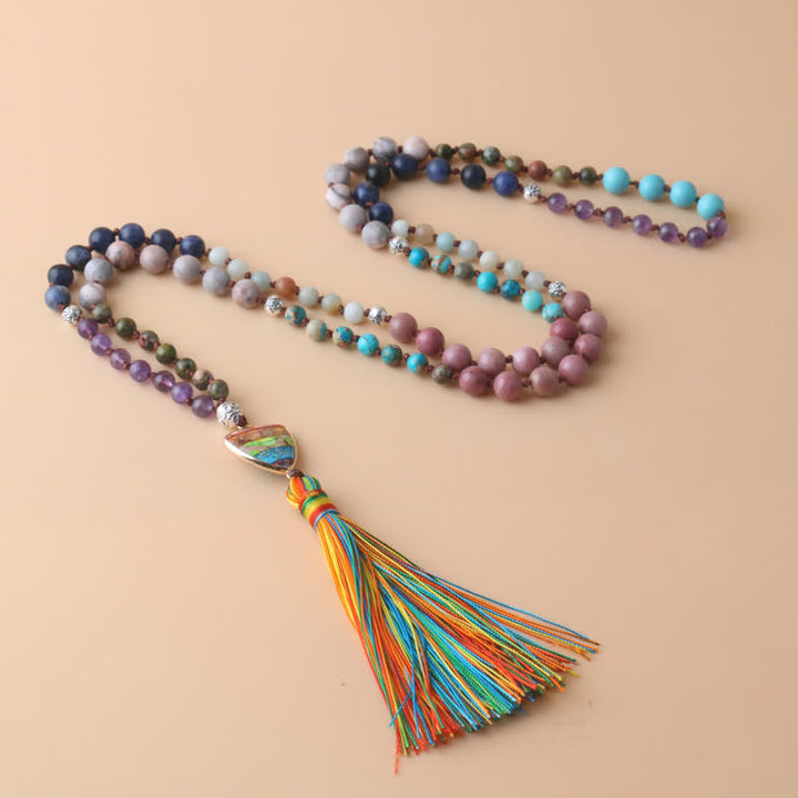 Olivenorma 108 Natural Stone Mala Beads Tassel Necklace