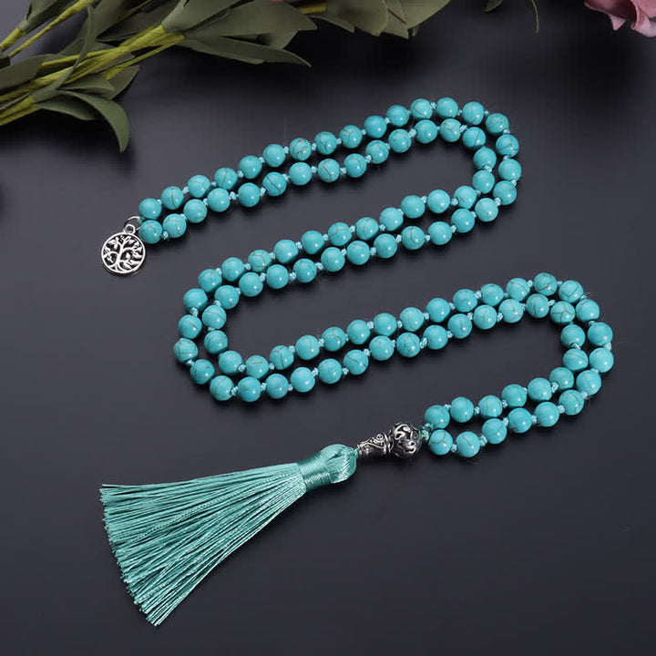 Olivenorma 108 Turquoise Mala Beads Tree Of Life Necklace