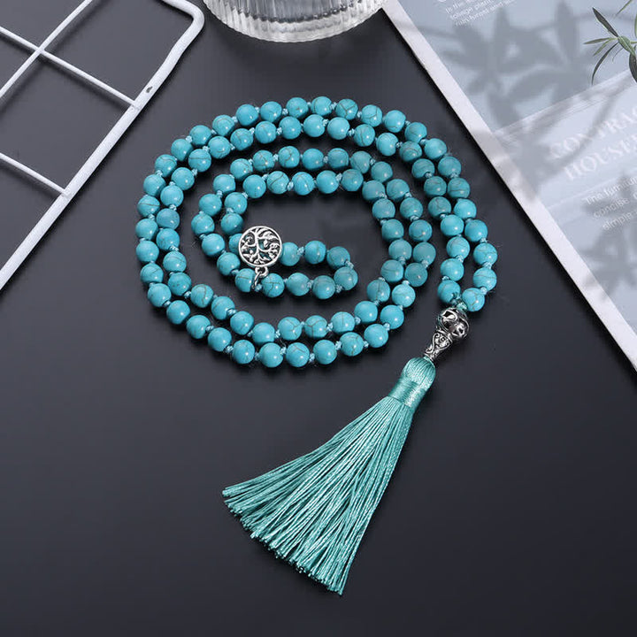 Olivenorma 108 Turquoise Mala Beads Tree Of Life Necklace