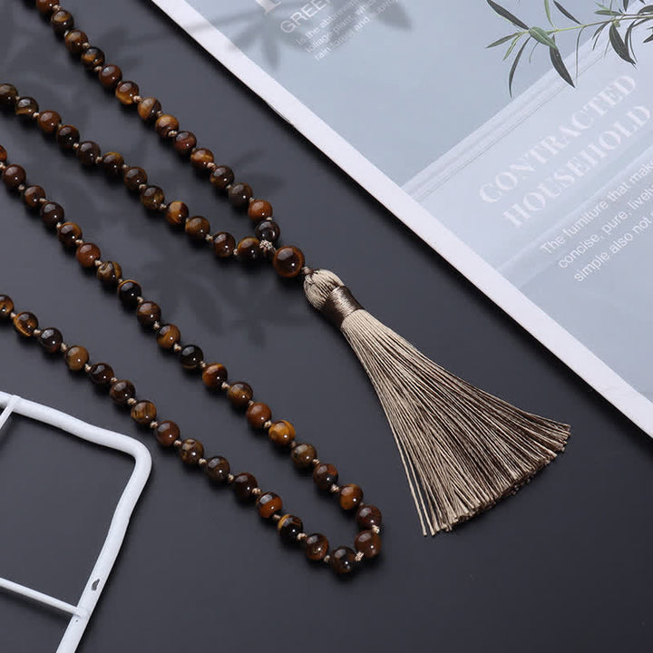 Olivenorma 108 Tiger Eye Mala Beads Tree Of Life Necklace