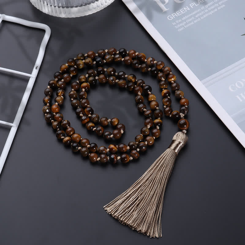 Olivenorma 108 Tiger Eye Mala Beads Tree Of Life Necklace