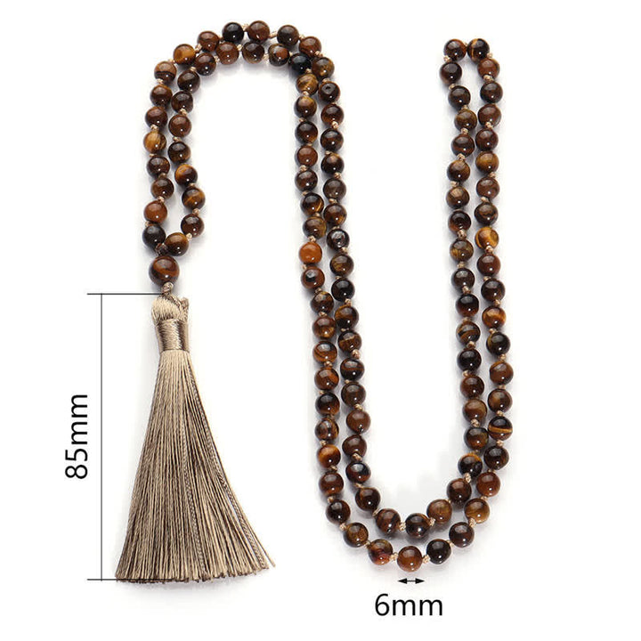 Olivenorma 108 Tiger Eye Mala Beads Tree Of Life Necklace