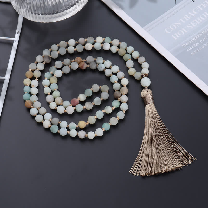 Olivenorma 108 Amazonite Mala Beads Tassel Pendant Necklace