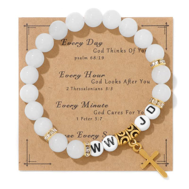 Olivenorma Natural Stone Beaded WWJD Cross Pendant Bracelet