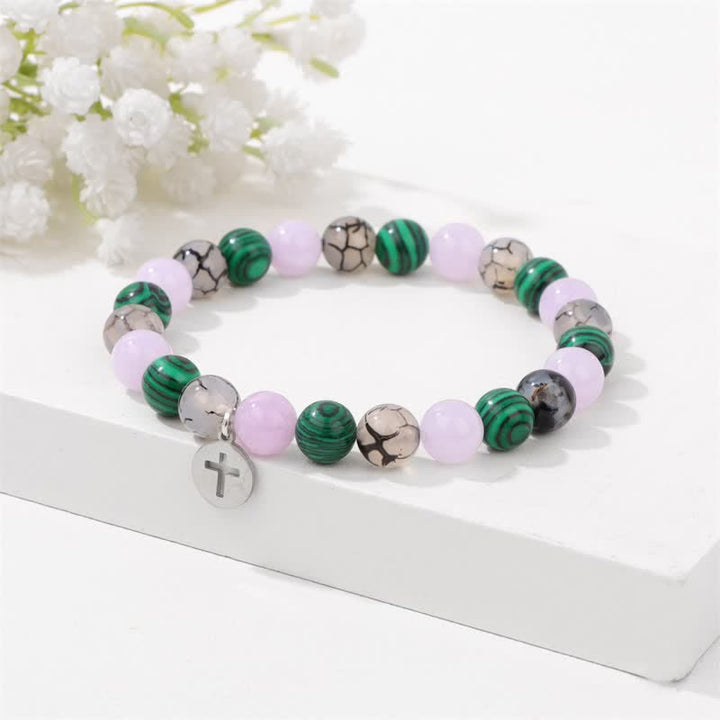 Olivenorma 8mm Natural Stone Beaded Cross Pendant Bracelet - image 8