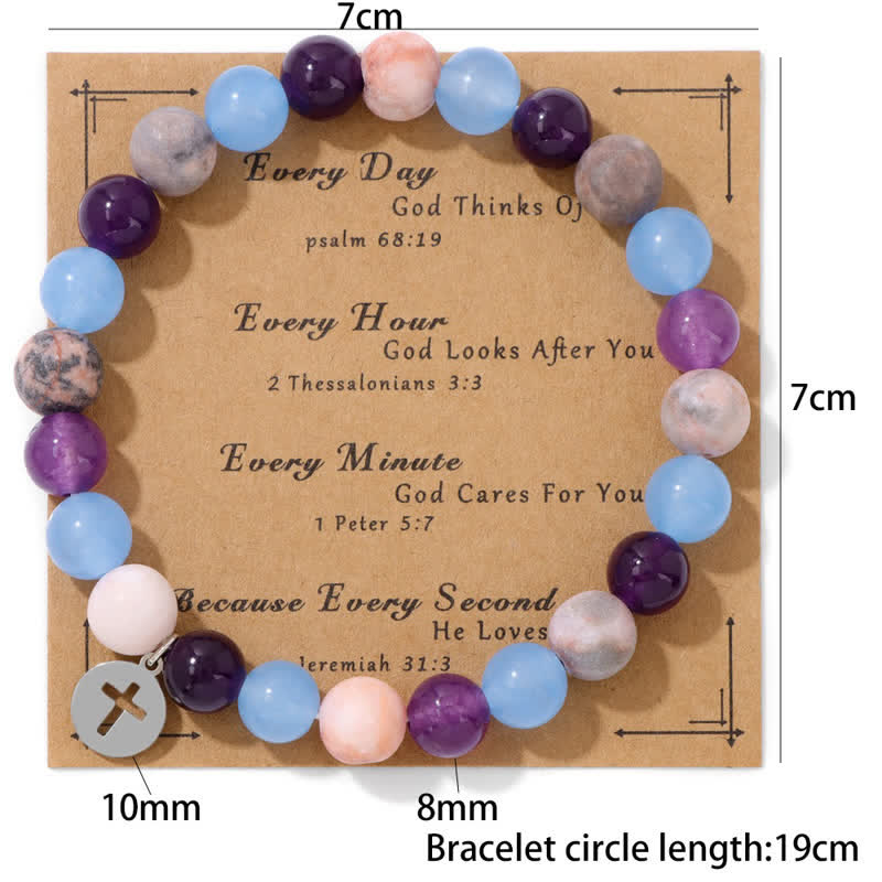 Olivenorma 8mm Natural Stone Beaded Cross Pendant Bracelet - image 20