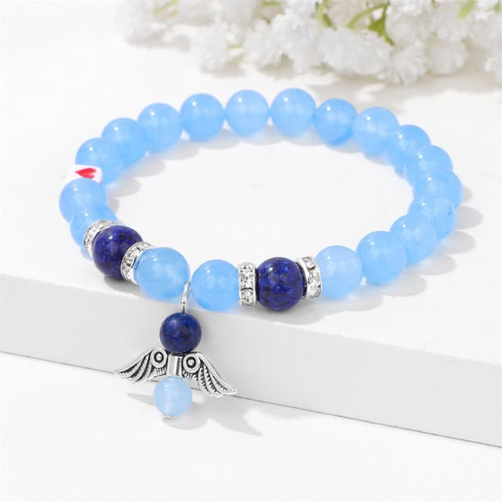 Olivenorma 8mm Natural Stone Beaded Angel Wing Pendant Bracelet