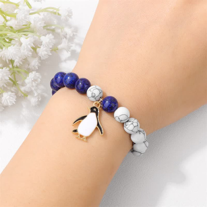 Olivenorma 8mm Natural Stone Beaded Cartoon Penguin Pendant Bracelet