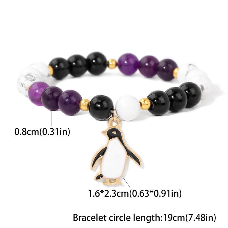 Olivenorma 8mm Natural Stone Beaded Cartoon Penguin Pendant Bracelet