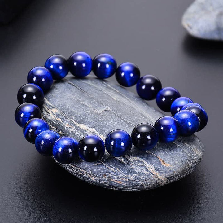 Olivenorma 8mm Natural Blue Tiger Eye Beaded Bracelet