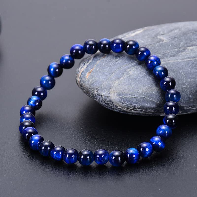 Olivenorma 8mm Natural Blue Tiger Eye Beaded Bracelet