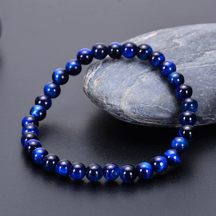 Olivenorma 8mm Natural Blue Tiger Eye Beaded Bracelet