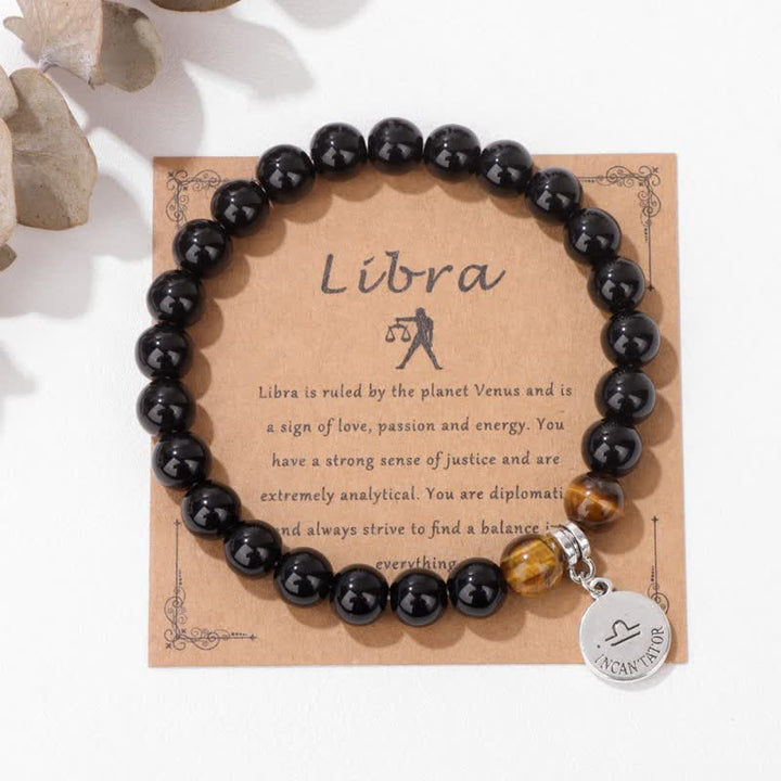 Olivenorma Obsidian Tiger Eye Beaded Zodiac Pendant Bracelet