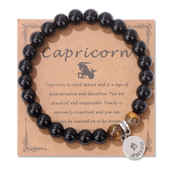 Olivenorma Obsidian Tiger Eye Beaded Zodiac Pendant Bracelet