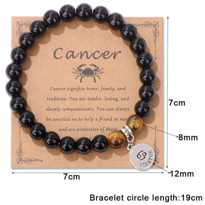 Olivenorma Obsidian Tiger Eye Beaded Zodiac Pendant Bracelet