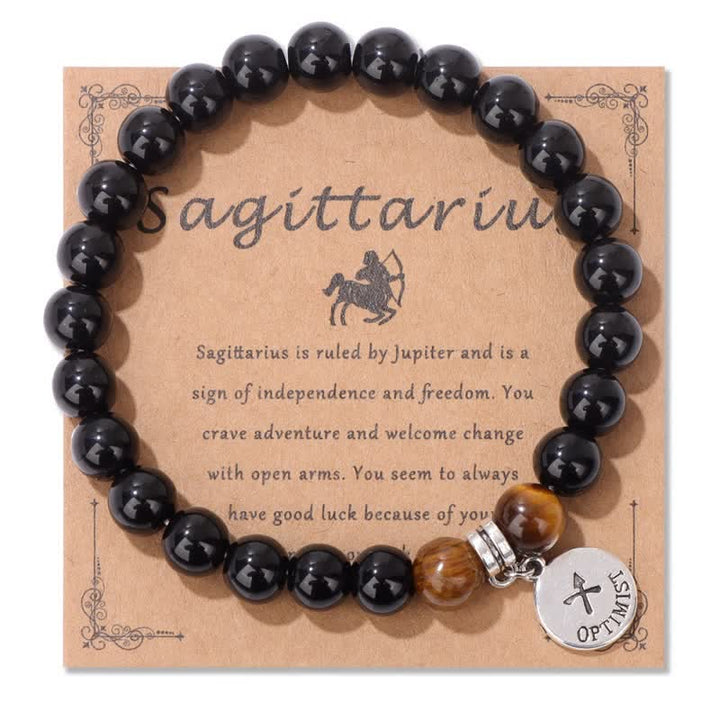 Olivenorma Obsidian Tiger Eye Beaded Zodiac Pendant Bracelet