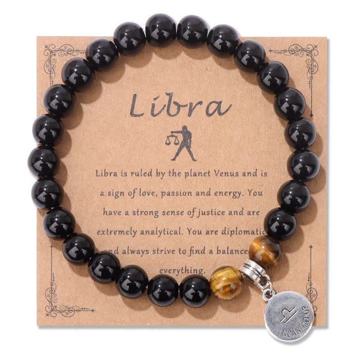 Olivenorma Obsidian Tiger Eye Beaded Zodiac Pendant Bracelet