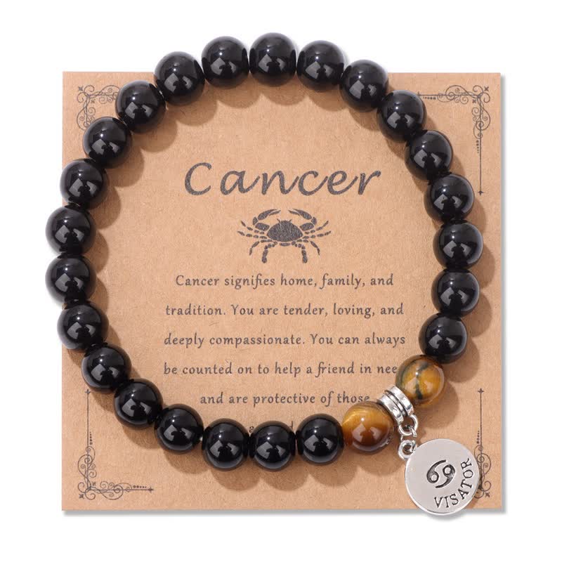 Olivenorma Obsidian Tiger Eye Beaded Zodiac Pendant Bracelet