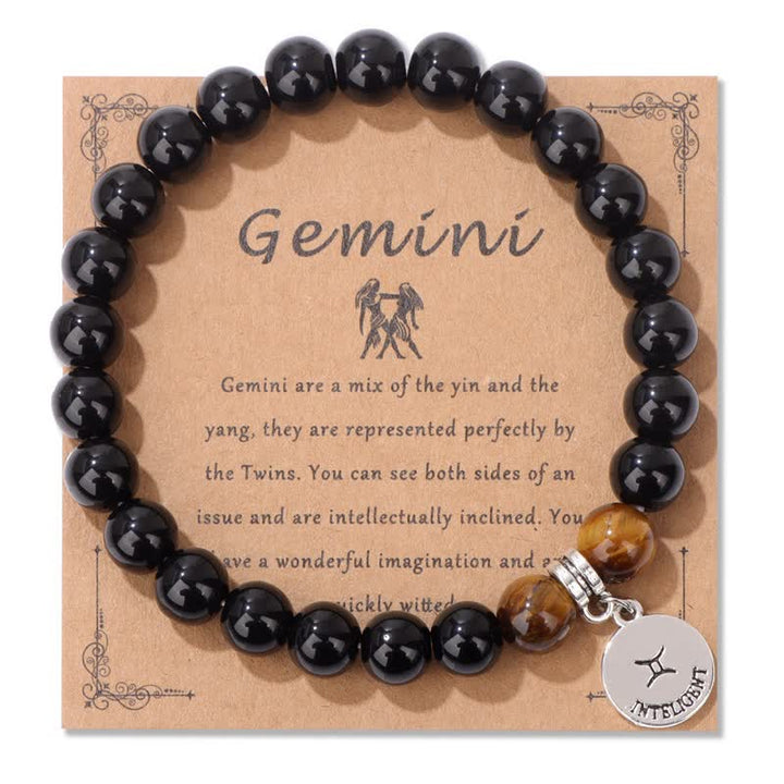 Olivenorma Obsidian Tiger Eye Beaded Zodiac Pendant Bracelet