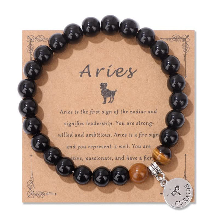 Olivenorma Obsidian Tiger Eye Beaded Zodiac Pendant Bracelet