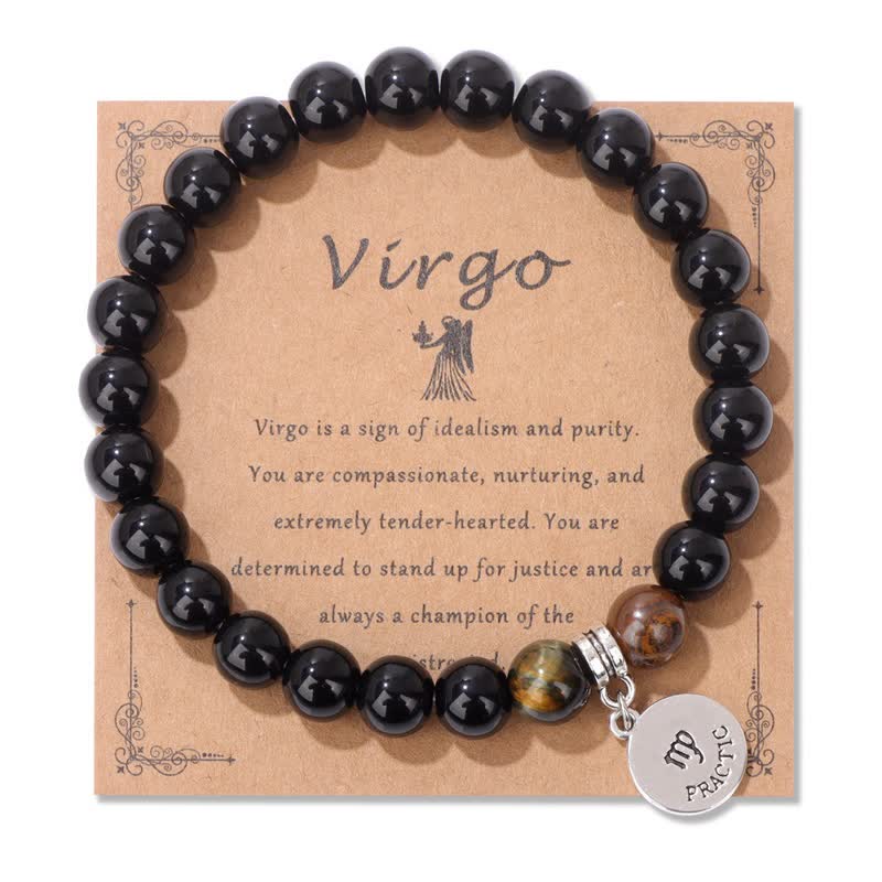 Olivenorma Obsidian Tiger Eye Beaded Zodiac Pendant Bracelet