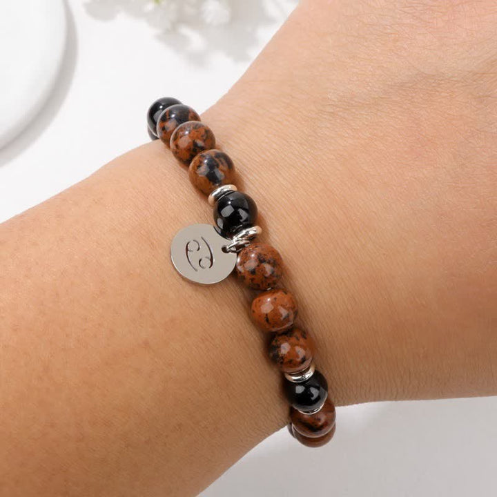 Olivenorma 8mm Natural Stone Beads Zodiac Pendant Bracelet